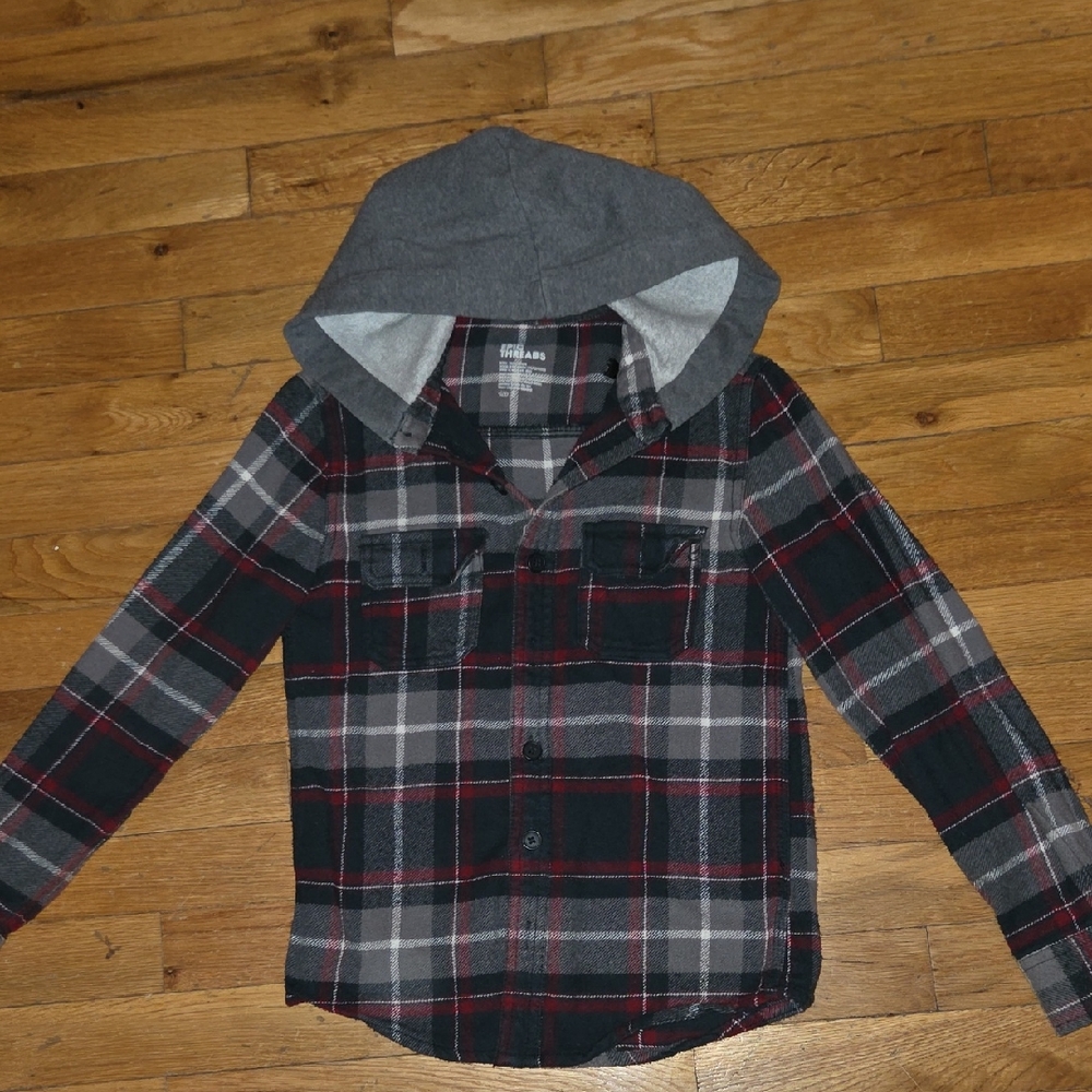 Urban Pipeline Kids Plaid Button Down Shirt - Black and Red